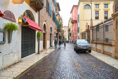 VERONA, ITALY - CIRCA MAY, 2019: a view of a street located in Verona, Italy.のeditorial素材