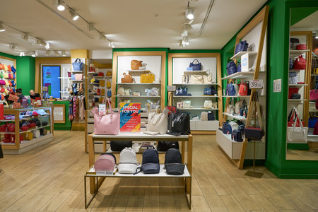 VERONA, ITALY - CIRCA MAY, 2019: bags on display at Carpisa store in Verona.のeditorial素材