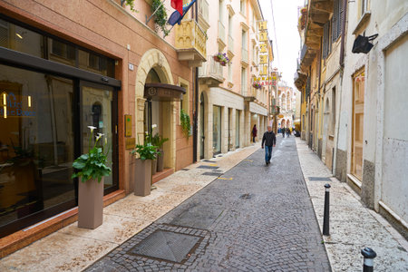 VERONA, ITALY - CIRCA MAY, 2019: a view of a street located in Verona in the daytime.のeditorial素材