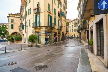 VERONA, ITALY - CIRCA MAY, 2019: a view of a street located in Verona, Italy.のeditorial素材