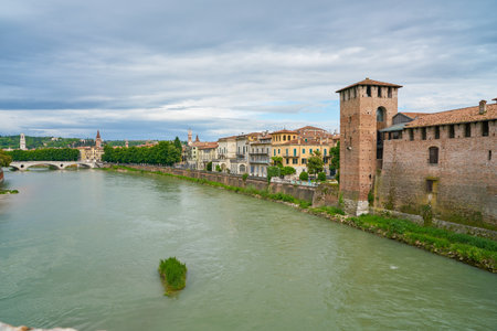 VERONA, ITALY - CIRCA MAY, 2019: the Adige flowing through Verona.のeditorial素材