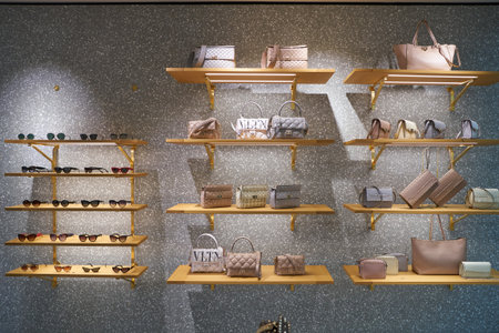 VENICE, ITALY - CIRCA MAY, 2019: interior shot of Valentino store in Venice Marco Polo Airport.のeditorial素材