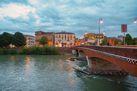 VERONA, ITALY - CIRCA MAY, 2019: Verona urban landscape in the evening.