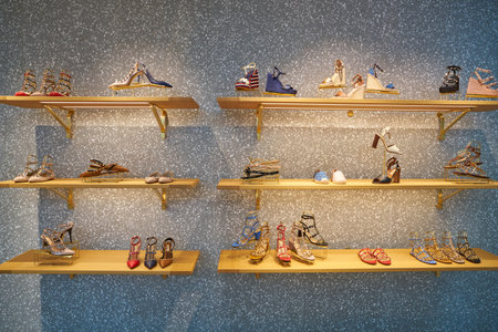 VENICE, ITALY - CIRCA MAY, 2019: interior shot of Valentino store in Venice Marco Polo Airport.のeditorial素材