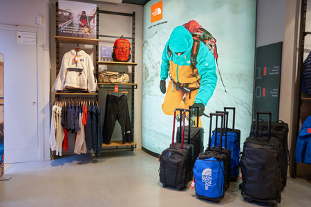 VERONA, ITALY - CIRCA MAY, 2019: interior shot of The North Face store in Verona. The North Face is an American outdoor recreation product company.のeditorial素材