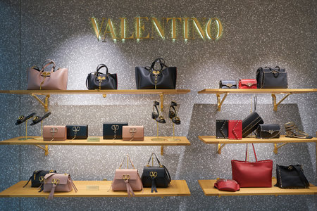 VENICE, ITALY - CIRCA MAY, 2019: interior shot of Valentino store in Venice Marco Polo Airport.のeditorial素材