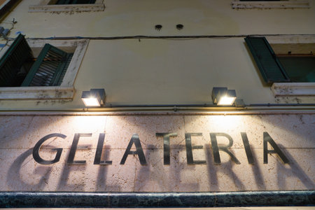 VERONA, ITALY - CIRCA MAY, 2019: gelateria sign seen in Verona.のeditorial素材