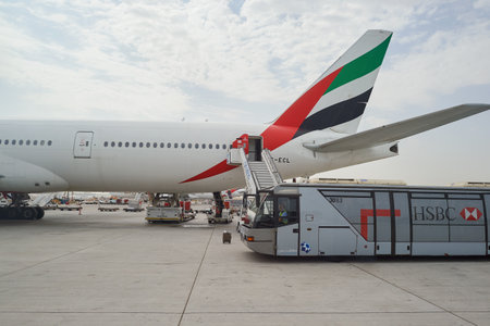 DUBAI, UAE - CIRCA JUNE, 2015: Boeing 777 operated by Emirates Airlines at Dubai International...