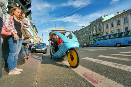 SAINT PETERSBURG, RUSSIA - CIRCA AUGUST, 2017: a cycle rickshaw seen in Saint Petersburg in the daytime.のeditorial素材