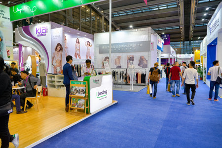 SHENZHEN, CHINA - CIRCA APRIL, 2019: atmosphere at China (Shenzhen) International Brand Underwear Fair space in Shenzhen Convention & Exhibition Center.のeditorial素材