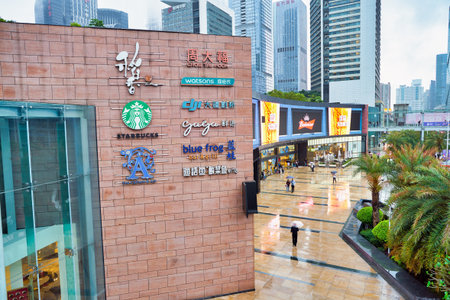 SHENZHEN, CHINA - CIRCA APRIL, 2019: exterior of a shopping mall in Shenzhenのeditorial素材