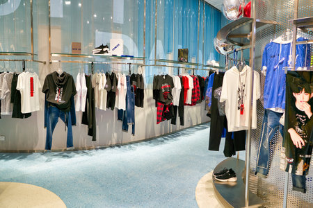 SHENZHEN, CHINA - CIRCA APRIL, 2019: interior shot of Nasty Palm clothes shop at a shopping mall in...