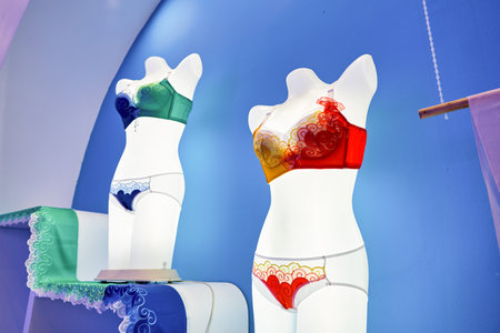 SHENZHEN, CHINA - CIRCA APRIL, 2019: mannequins on display at China (Shenzhen) International Brand Underwear Fair space in Shenzhen Convention & Exhibition Center.のeditorial素材