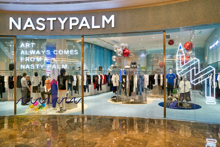 SHENZHEN, CHINA - CIRCA APRIL, 2019: storefront of Nasty Palm clothes shop at a shopping mall in Shenzhen.のeditorial素材