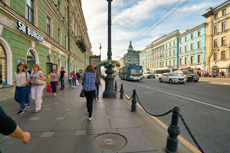 SAINT PETERSBURG, RUSSIA - CIRCA AUGUST, 2017: people walking the city street in Saint Petersburgのeditorial素材
