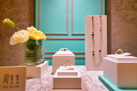 SHENZHEN, CHINA - CIRCA APRIL, 2019: jewellery on display at MixC Shenzhen Bay shopping mall.のeditorial素材
