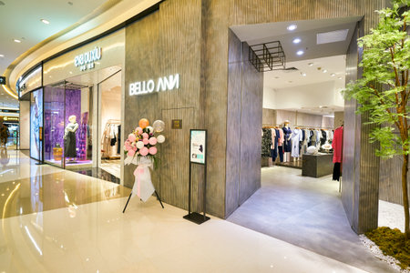 SHENZHEN, CHINA - CIRCA APRIL, 2019: entrance to a clothes shop at a shopping mall in Shenzhen.