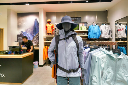 SHENZHEN, CHINA - CIRCA APRIL, 2019: interior shot of Arc'teryx retail store at a shopping mall in...