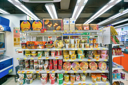 HONG KONG, CHINA - CIRCA JANUARY, 2019: interior shot of 7-eleven convenience store in Hong Kong.のeditorial素材