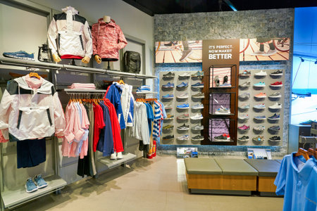 SHENZHEN, CHINA - CIRCA APRIL, 2019: interior shot of Columbia Sportswear retail store at a shopping...