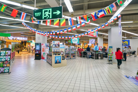 SHENZHEN, CHINA - CIRCA APRIL, 2019: interior shot of Carrefour Le Marche supermarket in Shenzhen.のeditorial素材