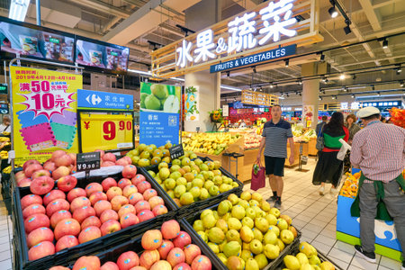 SHENZHEN, CHINA - CIRCA APRIL, 2019: interior shot of Carrefour Le Marche supermarket in Shenzhen.