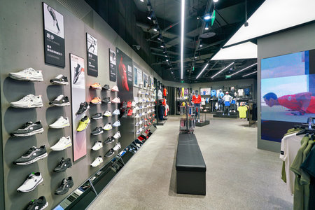SHENZHEN, CHINA - CIRCA APRIL, 2019: interior shot of Descente store in Shenzhen.のeditorial素材