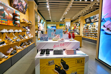 SHENZHEN, CHINA - CIRCA APRIL, 2019: interior shot of Skechers store at a shopping mall in Shenzhen.