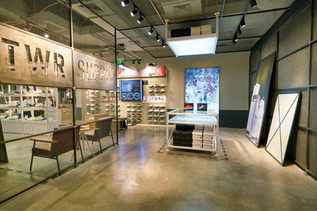 SHENZHEN, CHINA - CIRCA APRIL, 2019: interior shot of Adidas store in Shenzhen.