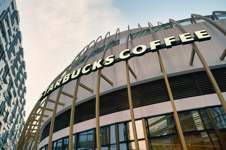 SHENZHEN, CHINA - CIRCA APRIL, 2019: Starbucks Coffee sign seen in Shenzhen. Starbucks Corporation...