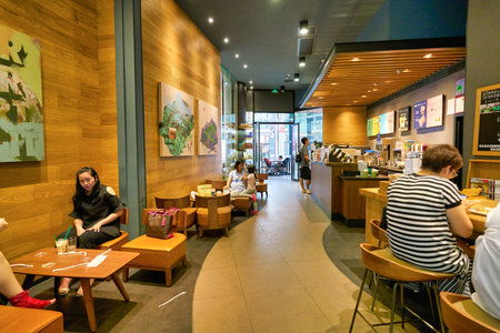 SHENZHEN, CHINA - CIRCA APRIL, 2019: interior shot of Starbucks Coffee in Shenzhen. Starbucks...
