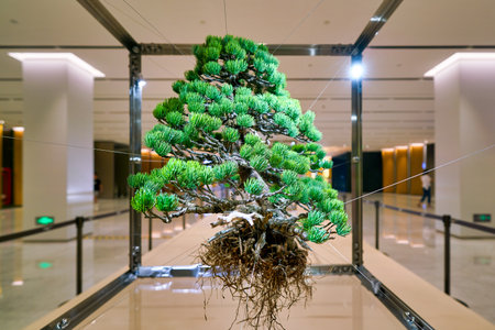 SHENZHEN, CHINA - APRIL 15, 2019: a green bush on display at MixC Shenzhen Bay shopping mall.のeditorial素材