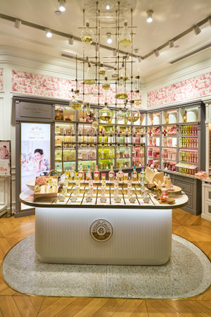 SHENZHEN, CHINA - CIRCA APRIL, 2019: products on display at Roger & Gallet store in Coastal City shopping mall.のeditorial素材