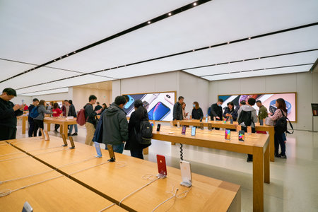 HONG KONG, CHINA - CIRCA JANUARY, 2019: interior shot of Apple store in Hong Kong.のeditorial素材