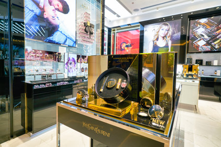 SHENZHEN, CHINA - CIRCA APRIL, 2019: goods on display at Yves Saint Laurent store in Coastal City...