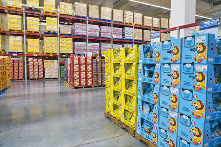 SHENZHEN, CHINA - APRIL 22, 2019: interior shot of Sam's Club store in Shenzhen. Sam's Club is an American chain of membership-only retail warehouse clubs owned and operated by Walmart Inc.のeditorial素材