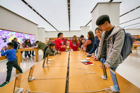 HONG KONG, CHINA - CIRCA JANUARY, 2019: interior shot of Apple store in Hong Kong.
