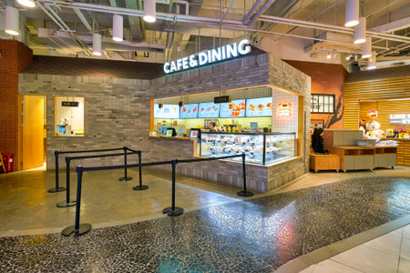 SHENZHEN, CHINA - APRIL 09, 2019: sales area and Cafe & Dinung in Coastal City shopping mall.