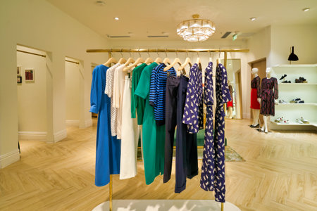 SHENZHEN, CHINA - CIRCA APRIL, 2019: interior shot of L.K.Bennett retail store at a shopping mall in Shenzhen.のeditorial素材