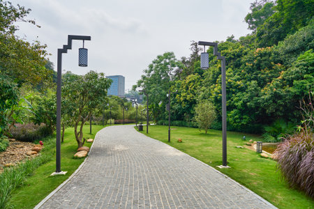 SHENZHEN, CHINA - CIRCA APRIL, 2019: pedestrian way at Gankeng Hakka Town in Shenzhen. Gankeng Hakka Town is a tourist attraction by OCT Group.のeditorial素材