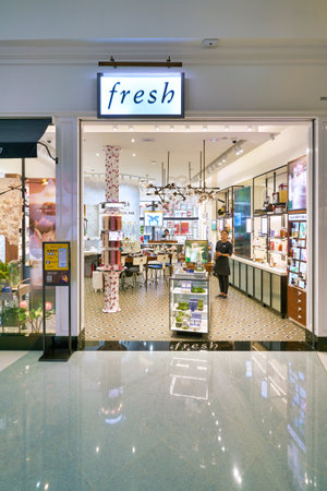 SHENZHEN, CHINA - CIRCA APRIL, 2019: entrance to Fresh store in Coastal City shopping mall.のeditorial素材