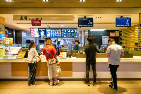 SHENZHEN, CHINA - CIRCA APRIL, 2019: typical sales area at McDonald's restaurant in Shenzhen, China.