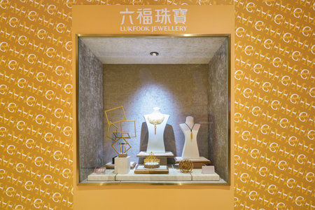 SHENZHEN, CHINA - CIRCA APRIL, 2019: Luk Fook Jewellery on display at MixC Shenzhen Bay shopping...
