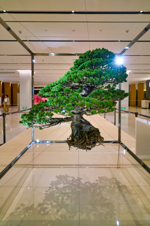 SHENZHEN, CHINA - APRIL 15, 2019: a green bush on display at MixC Shenzhen Bay shopping mall.のeditorial素材