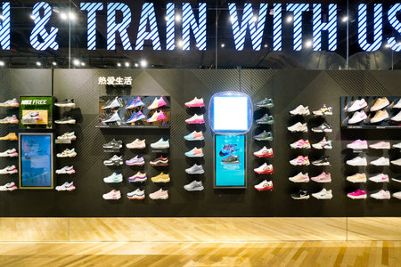 SHENZHEN, CHINA - CIRCA APRIL, 2019: interior shot of Nike store in Shenzhen.