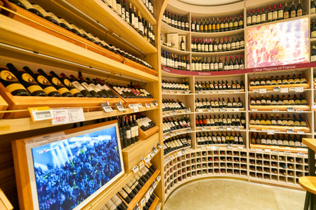 SHENZHEN, CHINA - CIRCA APRIL, 2019: interior shot of Ole' Wine Cellar in Shenzhen.
