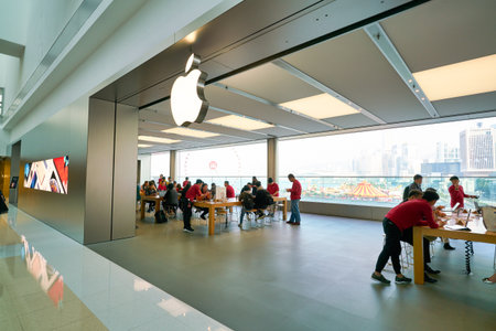 HONG KONG, CHINA - CIRCA JANUARY, 2019: entrance to Apple store in Hong Kong.のeditorial素材