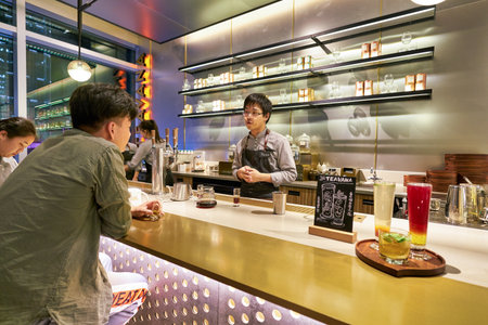SHENZHEN, CHINA - CIRCA APRIL, 2019: interior shot of Starbucks Reserve Bar in Shenzhen. Starbucks...