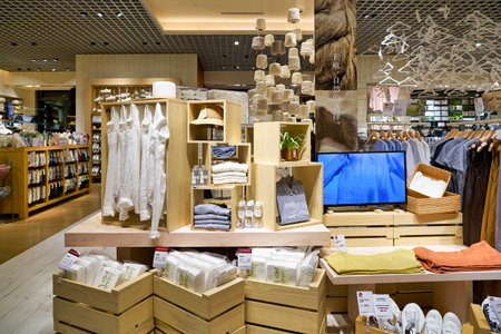 SHENZHEN, CHINA - APRIL 21, 2019: interior shot of MUJI Store at MUJI HOTEL SHENZHEN.のeditorial素材
