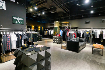 SHENZHEN, CHINA - CIRCA APRIL, 2019: interior shot of a BOY retail store at a shopping mall in...